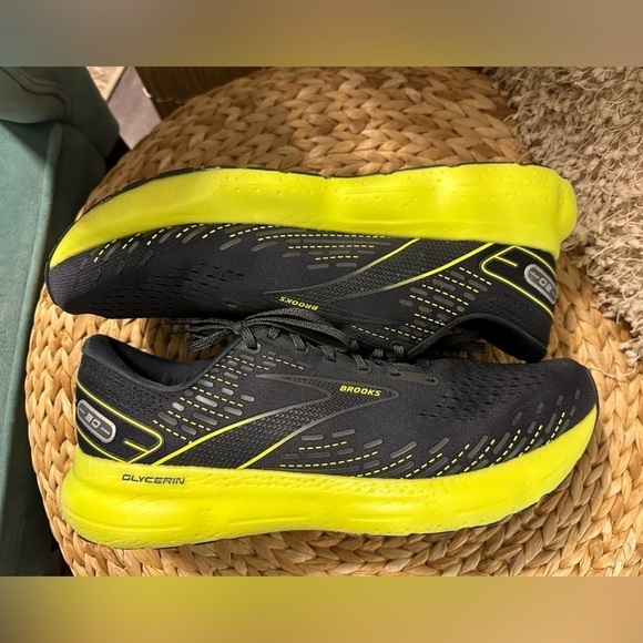 UEC BROOKS MEN’S Glycerin Black & Neon Running Shoes Sneakers Size 14 - Picture 4 of 11